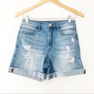 bebe | High Rise Distressed Denim Shorts